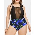 thumbnail image 1 of Traje de Baño Talla Extra Una Pieza Panel Malla Transparente Estampado Floral Rosegal  Camisetas tallas grandes, 1 of 2