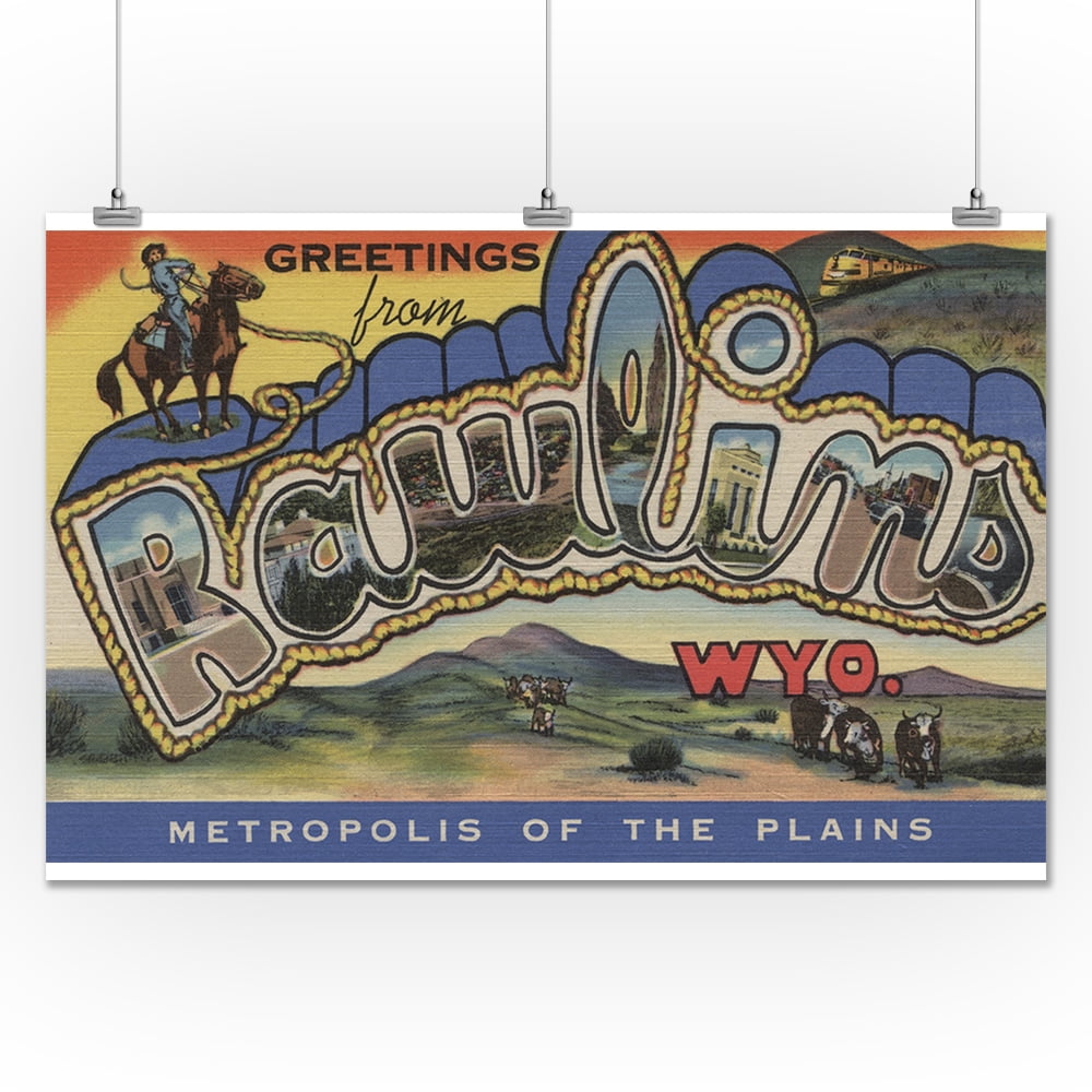 Rawlins, Wyoming Large Letter Scenes (24x36 Giclee Gallery Print