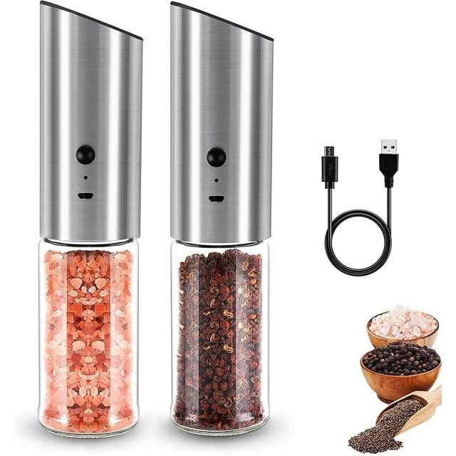 Rechargeable Electric Pepper Mill, Electric Pepper Grinder, Automatic Gravity Operation Salt And Pepper Mill, Usb Rechargeable, Adjustable Coarseness, 170Ml High Capacity, Easily Refillable (2)