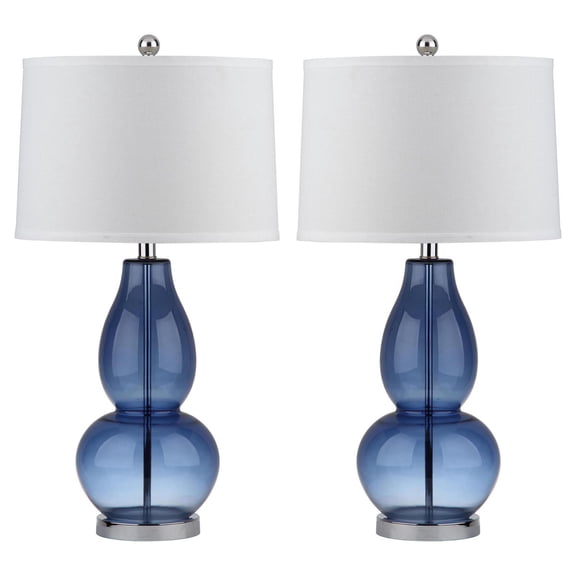 SAFAVIEH Mercurio 28.5 in. H Double Gourd Glass Table Lamp, Blue, Set of 2