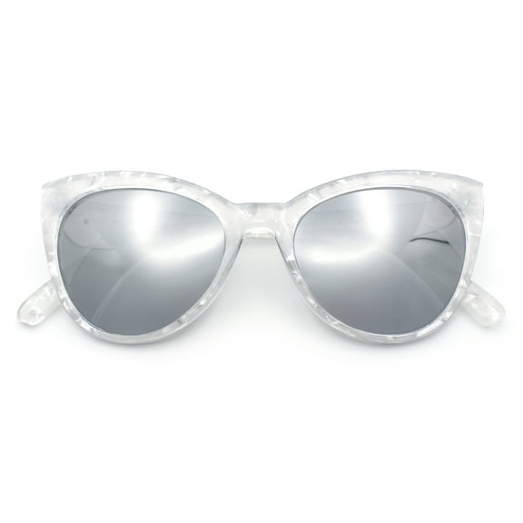 SA106 Womens Pearl Color Cat Eye Sunglasses White - Silver Mirror
