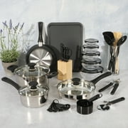 Gibson Home Stainless Steel Cookware Set, Pots and Pans with Dinnerware, Bakeware, and Utensils, 72-Piece
