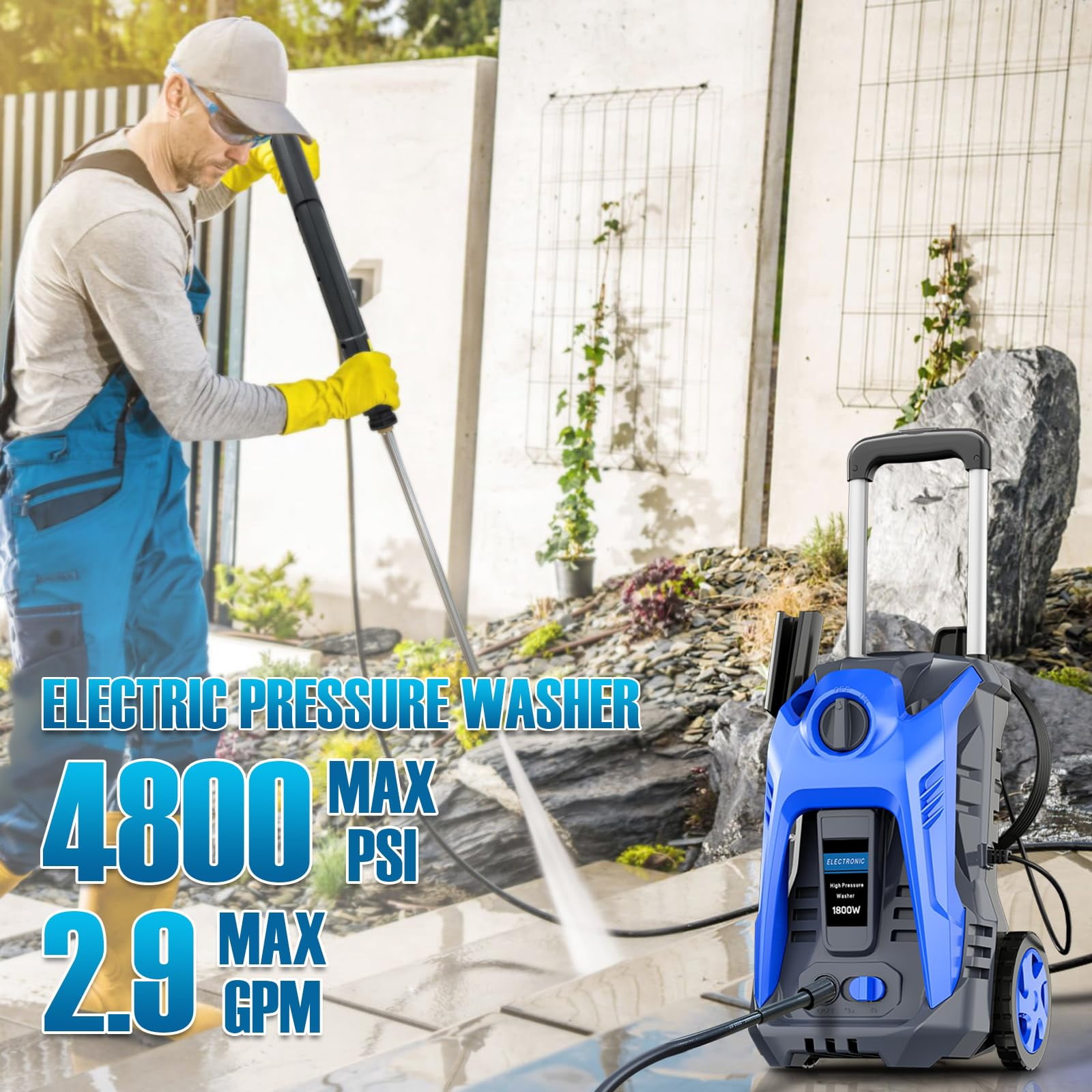 Electric Pressure Washer 4800 PSI 2.9 GPM Electric Power Washer with 25 FT Hose, 16.4 FT Power Cord, Soap Tank Car Wash Machine Blue Ideal Cleaning for Patio