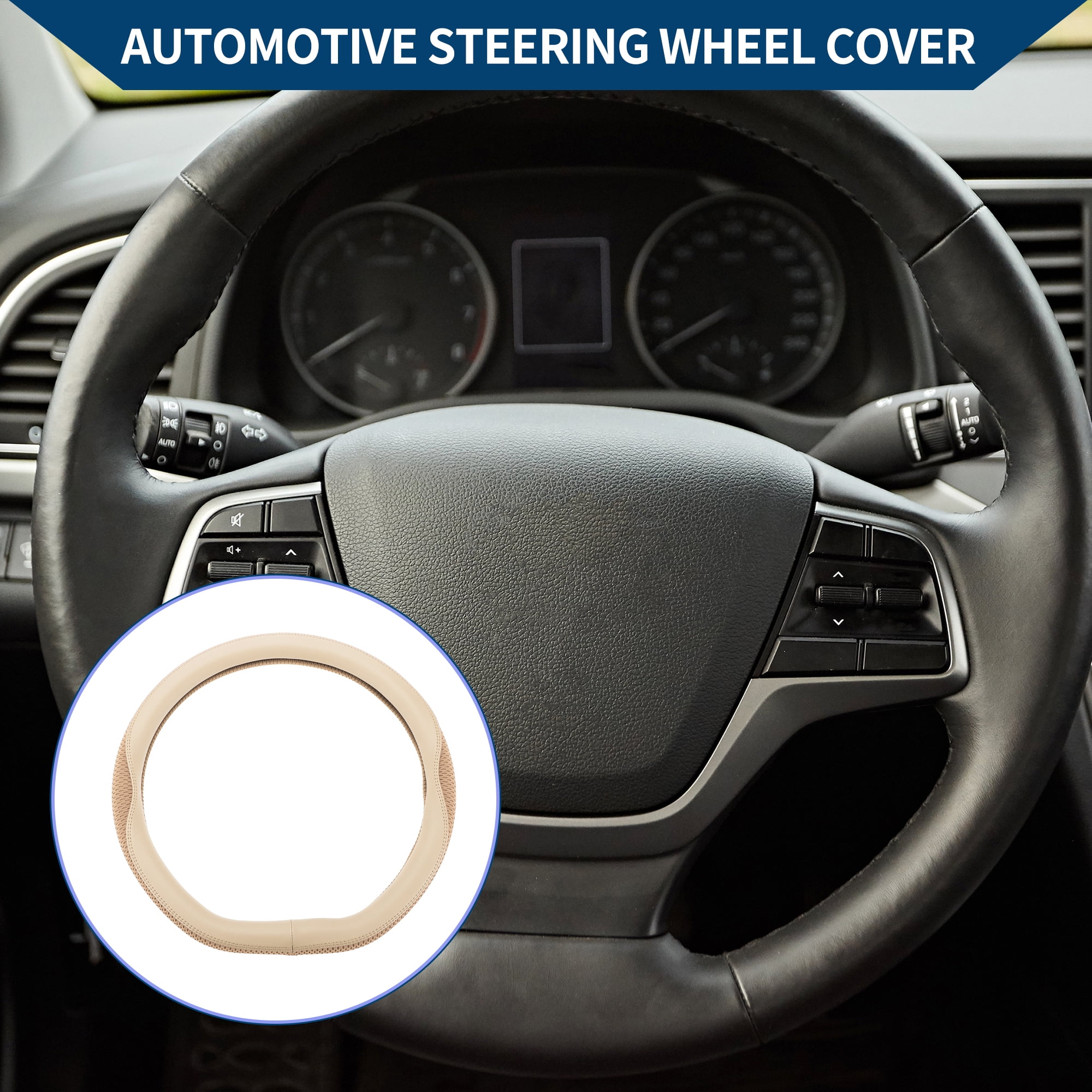 Unique Bargains Steering Wheel Cover Front for Car Vehicle Durable D Shape Ice Silk 1 Pcs Beige