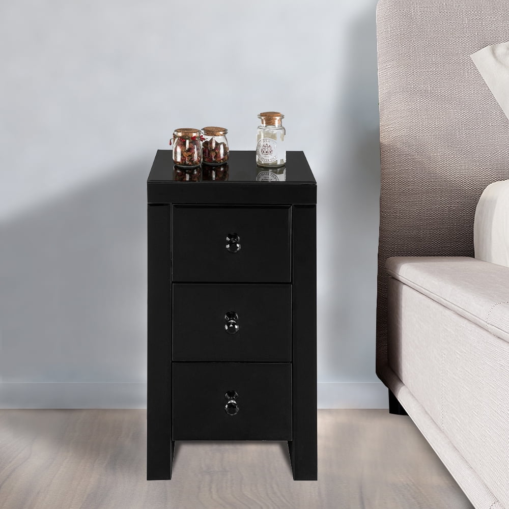 Nightstand, Black Nightstand for Bedroom, Mirrored Glass Bedside Table