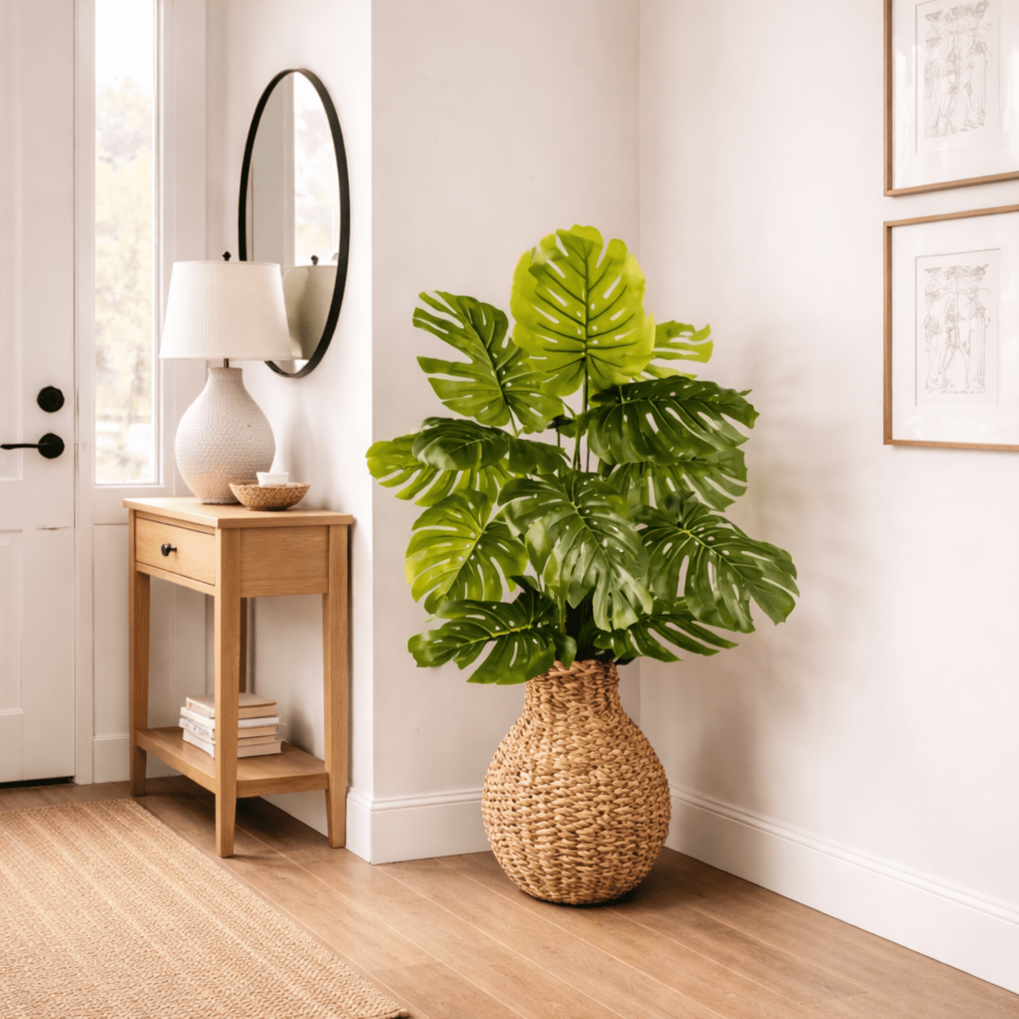 Artificial Plant, 3ft Artificial Monstera Plant in a Hand Woven Basket by LCG Florals, Faux Designer Fake Indoor Plant for Living Room, Office, and Home Décor