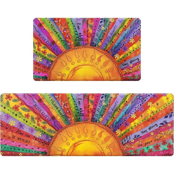 Sun Kitchen Rugs Set of 2 Kitchen Mats for Floor Boho Anti Fatigue Mats for Kitchen Floor, Colorful Flower Kitchen Rugs Non Slip Washable Comfort Standing Floor Mat, 18'''' x 30'''' 18'''' x 48''''