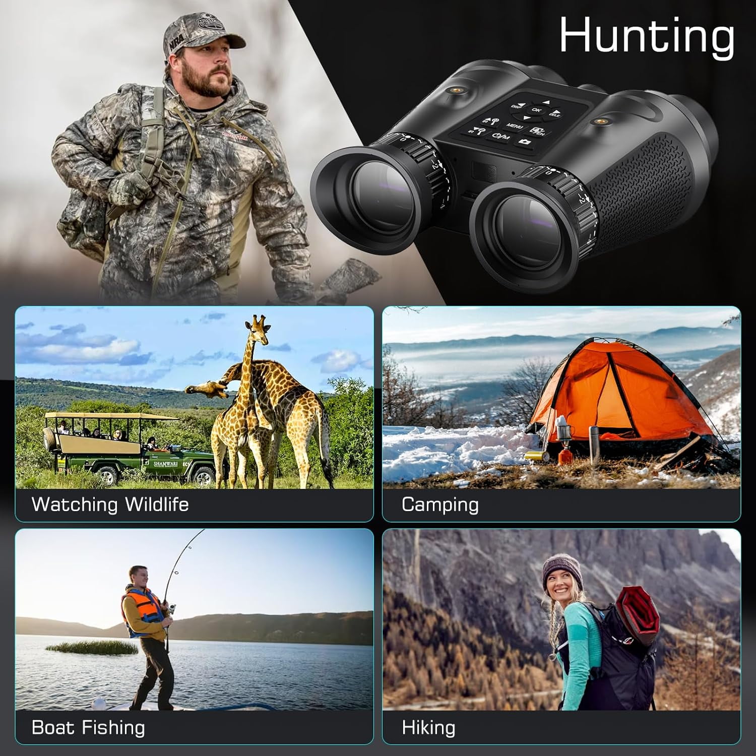 Aorsher 3D VR Night Vision Binoculars, 4K UHD Night Vision Goggles for Adults, Auto Screen Wake and Seamless 3D Integration Tech Infrared Goggles 6X Digital Zoom