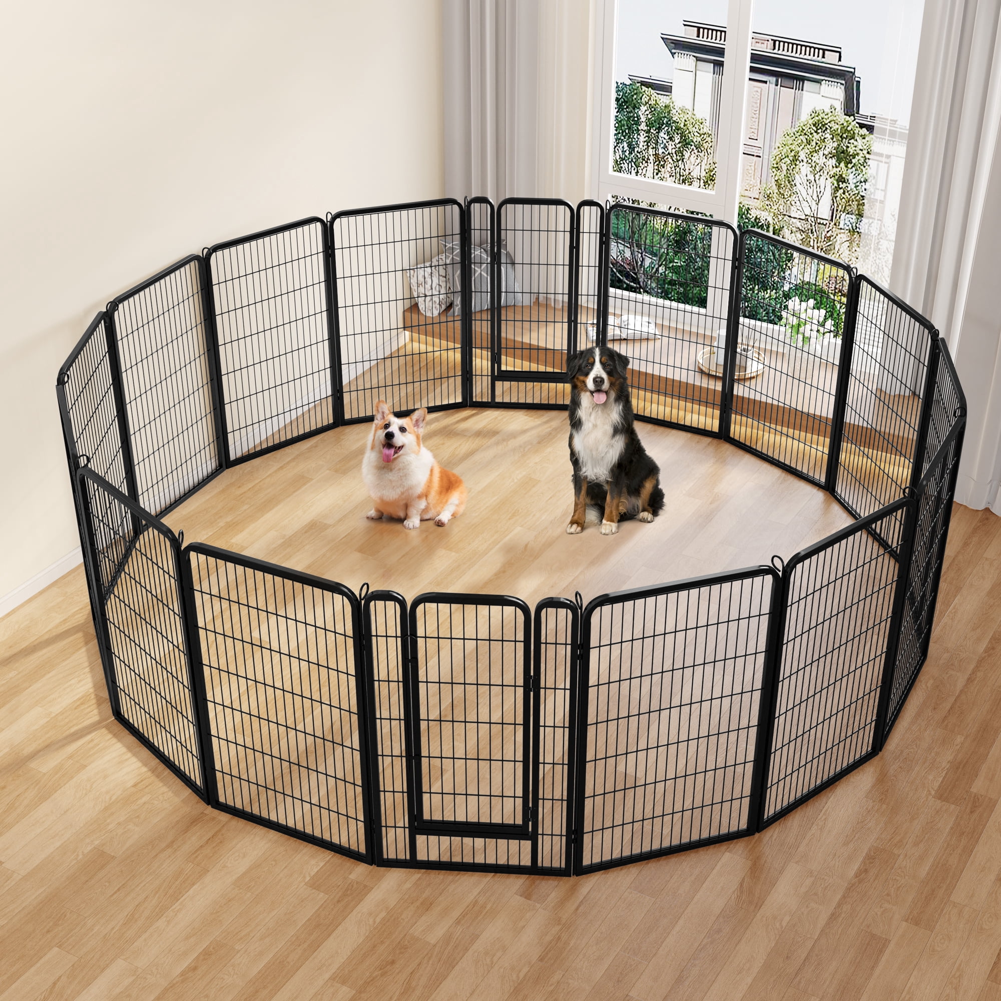 Alden Design 32 Panels 47.5″ H Foldable Dog Playpen with Door, Black