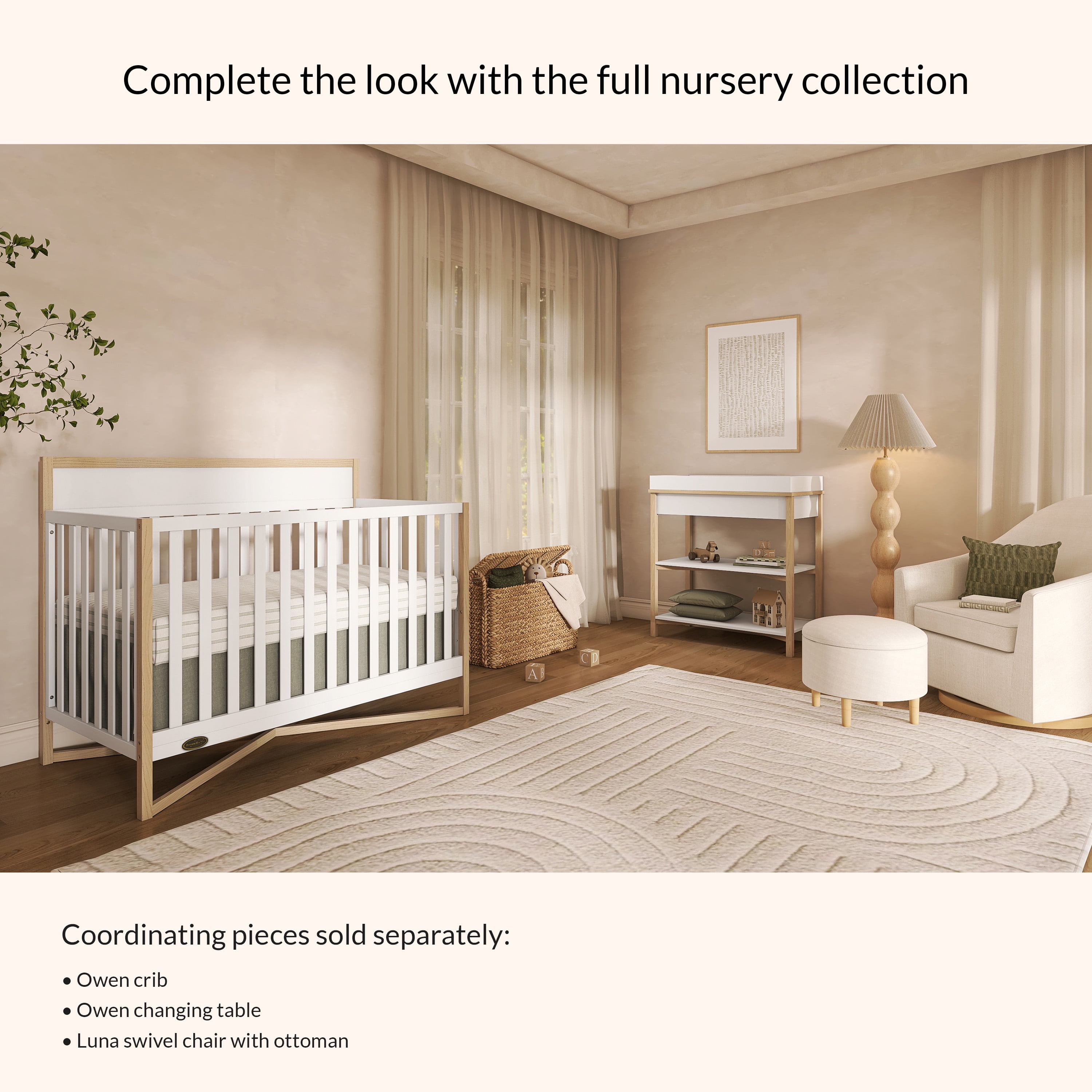 Dream On Me Owen Changing Table in Vintage White Oak, JPMA Certified, with two bottom shelves for storage