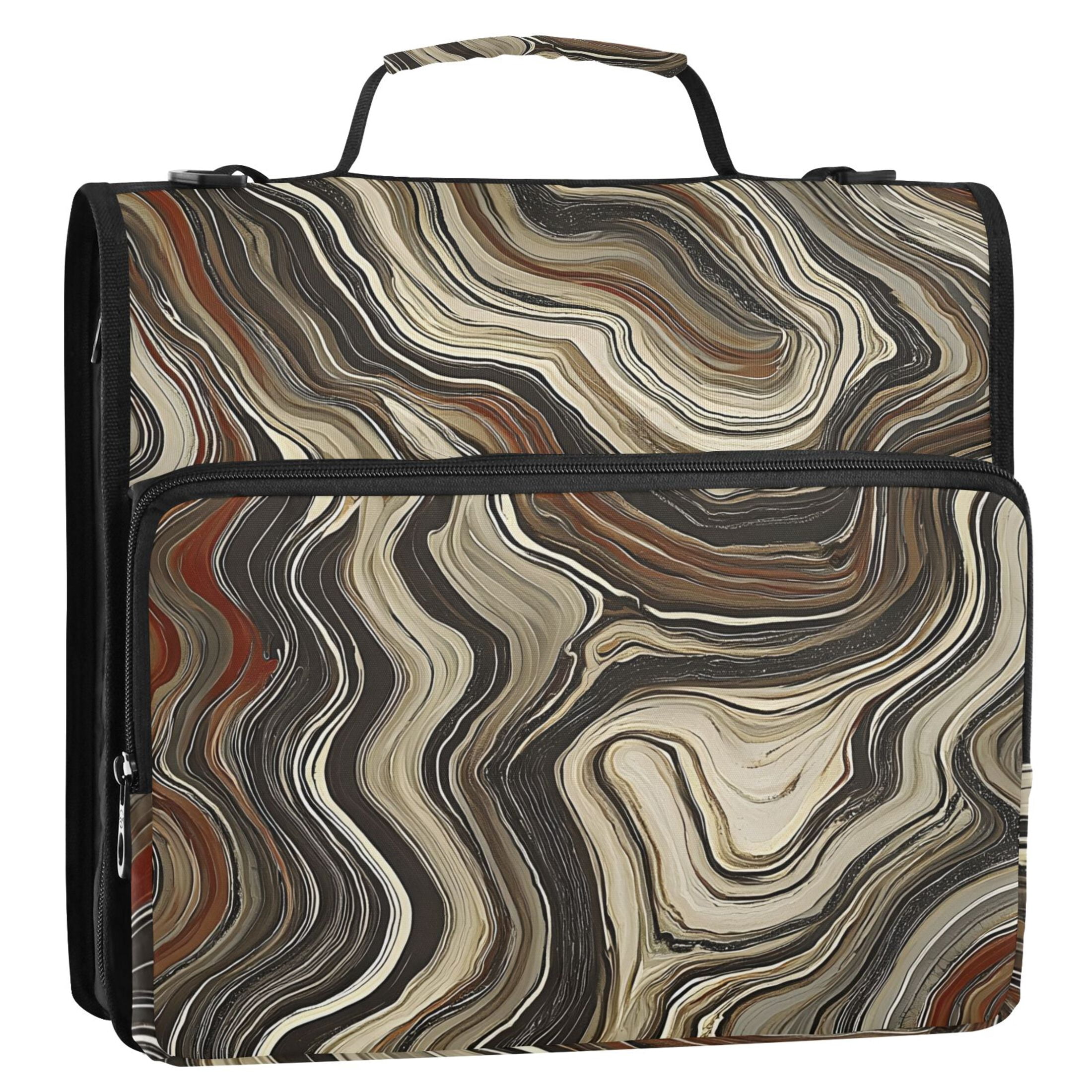 3 Ring Zipper Binder with Shoulder Strap Waterproof Trapper Keeper 2 Inch D-Ring 500 Sheets Capacity Earth Toned Marble