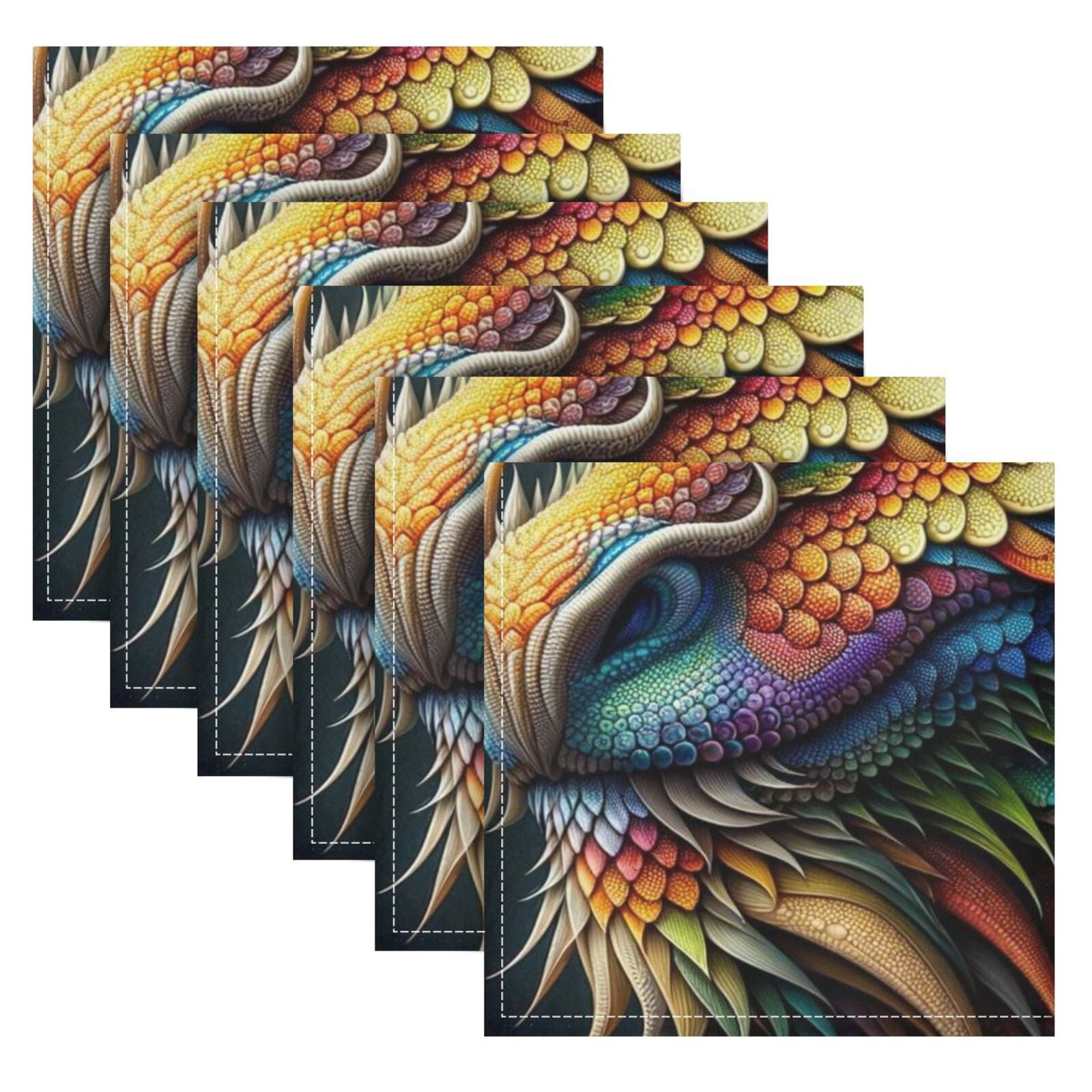 JSTEL Rainbow Dragon Portrait Cloth Napkins Set of 6, 20x20 Inch Washable and Reusable Napkin for Decoupage Dinner Party Everyday Use