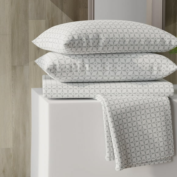 Color sense Queen Square Star Brushed Cool & Crisp Cotton Blend Percale 4-Piece Bedsheet Set