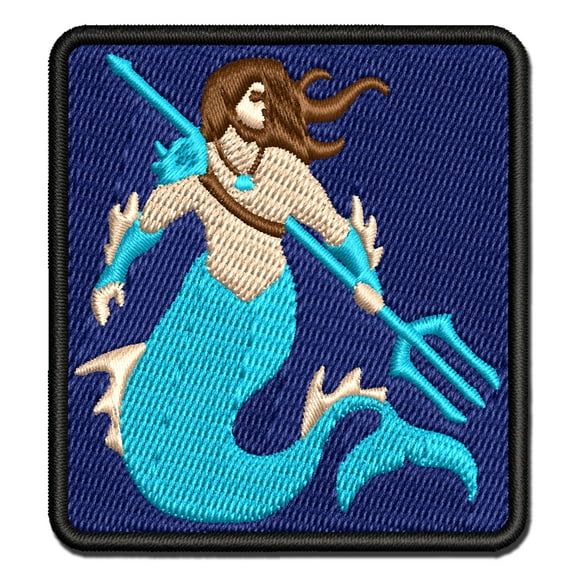 Merman Mermaid Man with Trident Applique Multi-Color Embroidered Iron-On Patch - 2.5 Inch Small