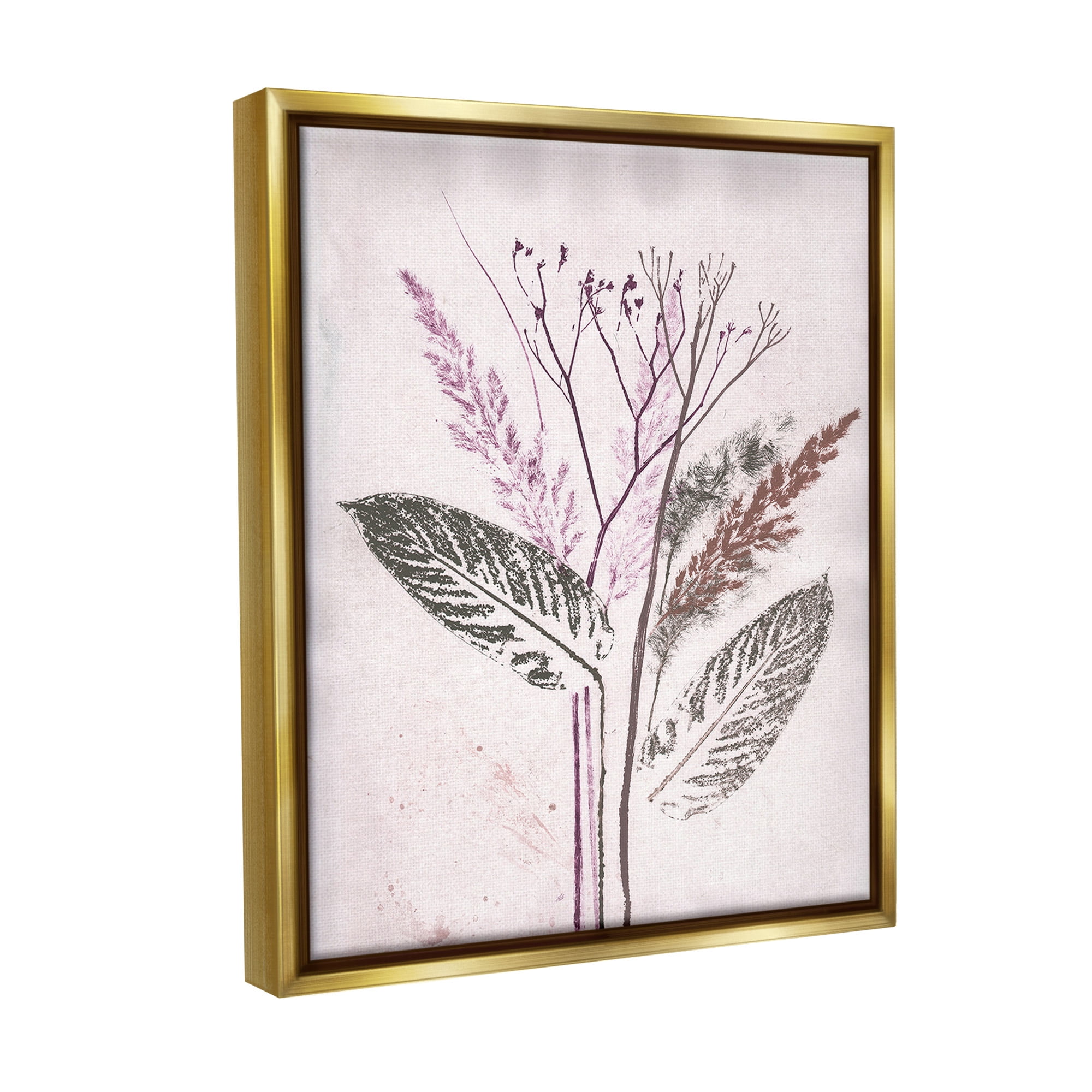 Stupell Industries Botanical Imprint Shapes Botanical & Floral Painting Gold Floater Framed Canvas Art Print Wall Art, 25 x 31