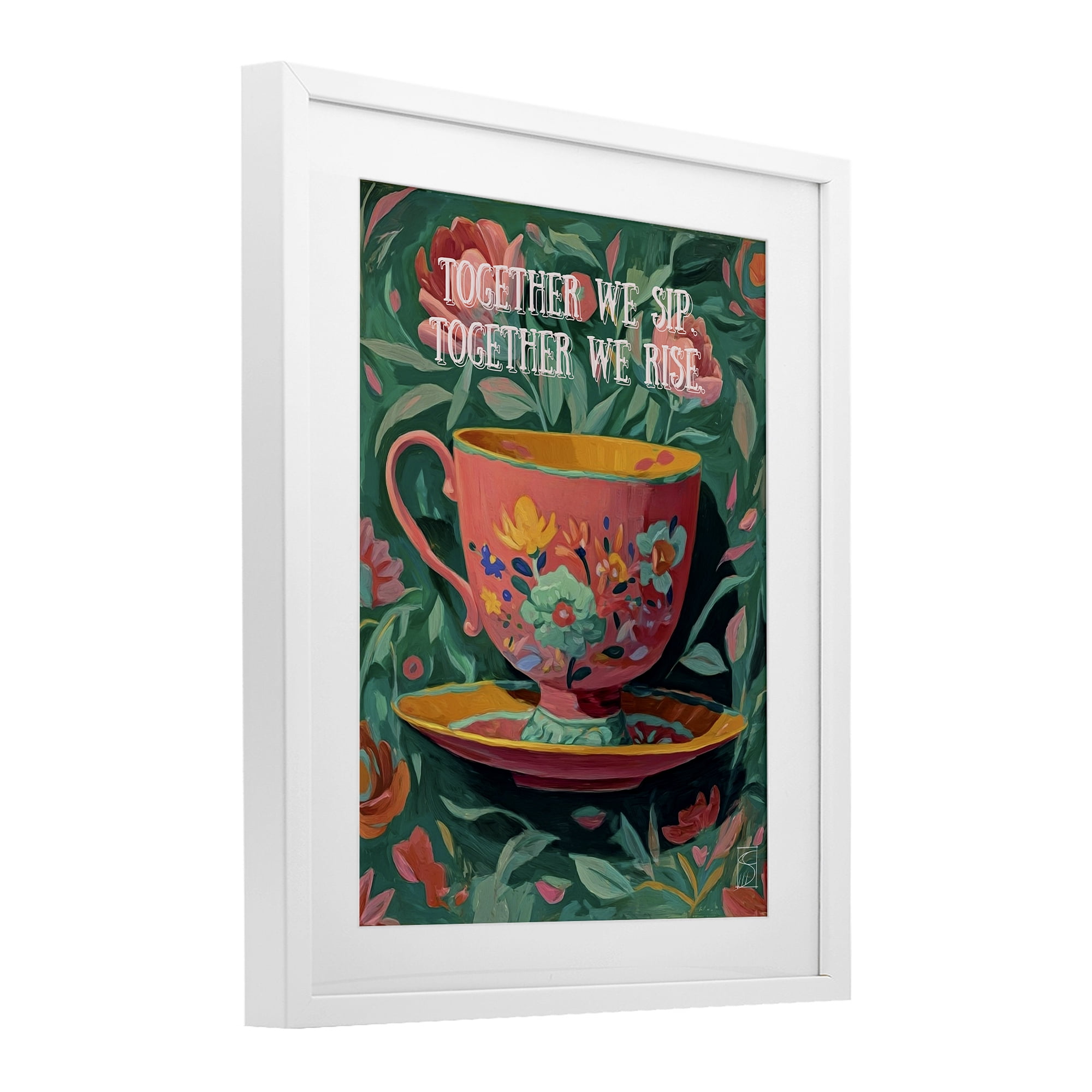 Stupell Industries Together We Sip & Rise White Framed Print Under Glass, design by Sara Culpepper