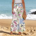 thumbnail image 5 of Womens Boho Ruffle Hem Palazzo Pants Elastic High Waisted Ties Wide Leg Flowy Lounge Pants with Pockets Light Blue XL, 5 of 5