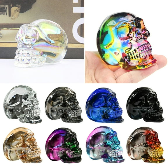 Dserhfy Clear Colorful Skull Figurine Life Size Skull Statue Sculpture Home Office Desktop Bookshelf Decoration Ornament Halloween Festival Gift
