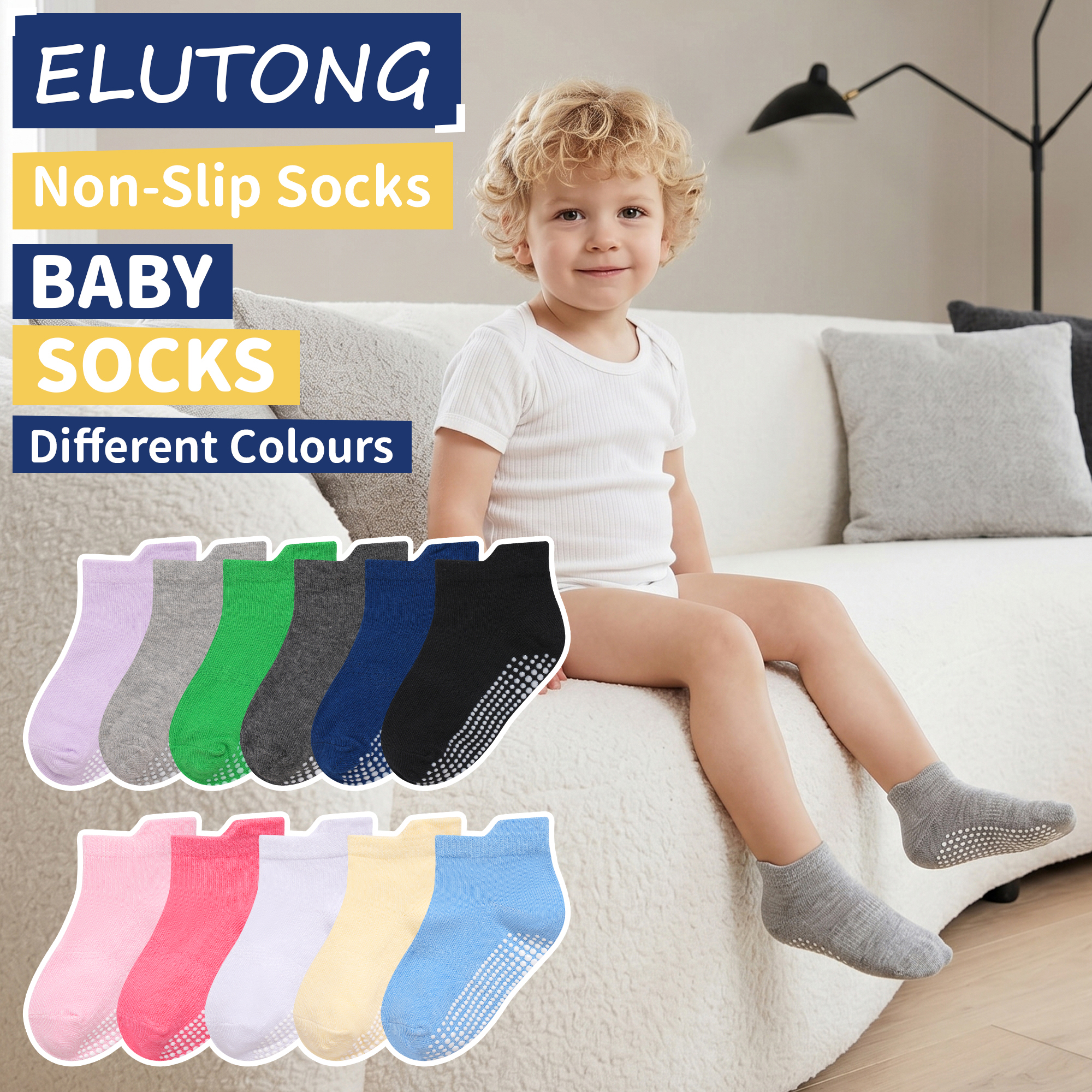 Elutong 12-Pack Non-Slip Toddler Socks photo 5