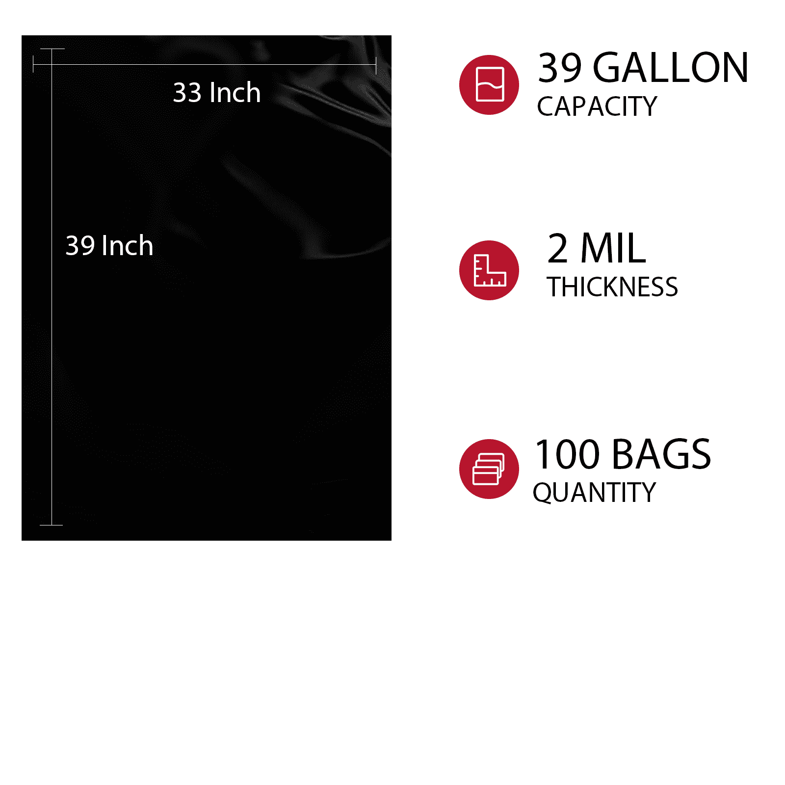 PLASTICPOWER 35-40 Gallons Large Trash can bags Heavy duty|100packs|33 * 39|2 mils|Black Thickened Grabag Bags- Kitchen,Commercial,Building,Sanitation,Hotel,Property