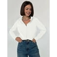 thumbnail image 6 of Button Down Shirt for Women Long Sleeve Solid Color Blouses Tops Business Casual Work Outfits White (256) S, 6 of 10