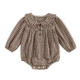 thumbnail image 7 of Akiihool Toddler Girl Romper Newborn Baby Girls Clothes Ribbed Romper Bodysuit Set Ruffle Spring Winter Outfits Brown,3-6 Months, 7 of 7