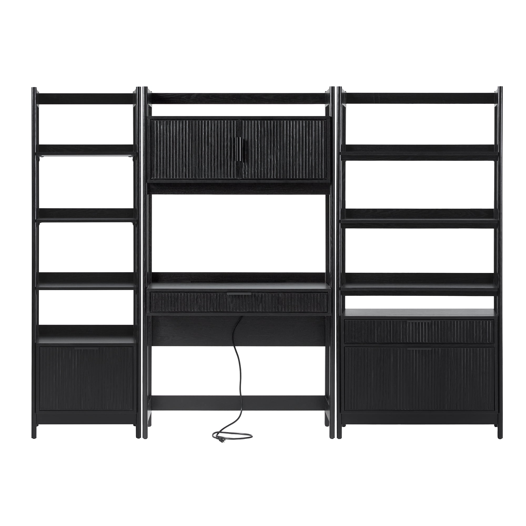 Holmes Hutch Desk with Narrow and Wide Bookcase - Black