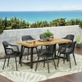 thumbnail image 2 of Emmanuel Wood and Resin Outdoor 7 Piece Dining Set, Black and Sandblasted Teak, 2 of 10