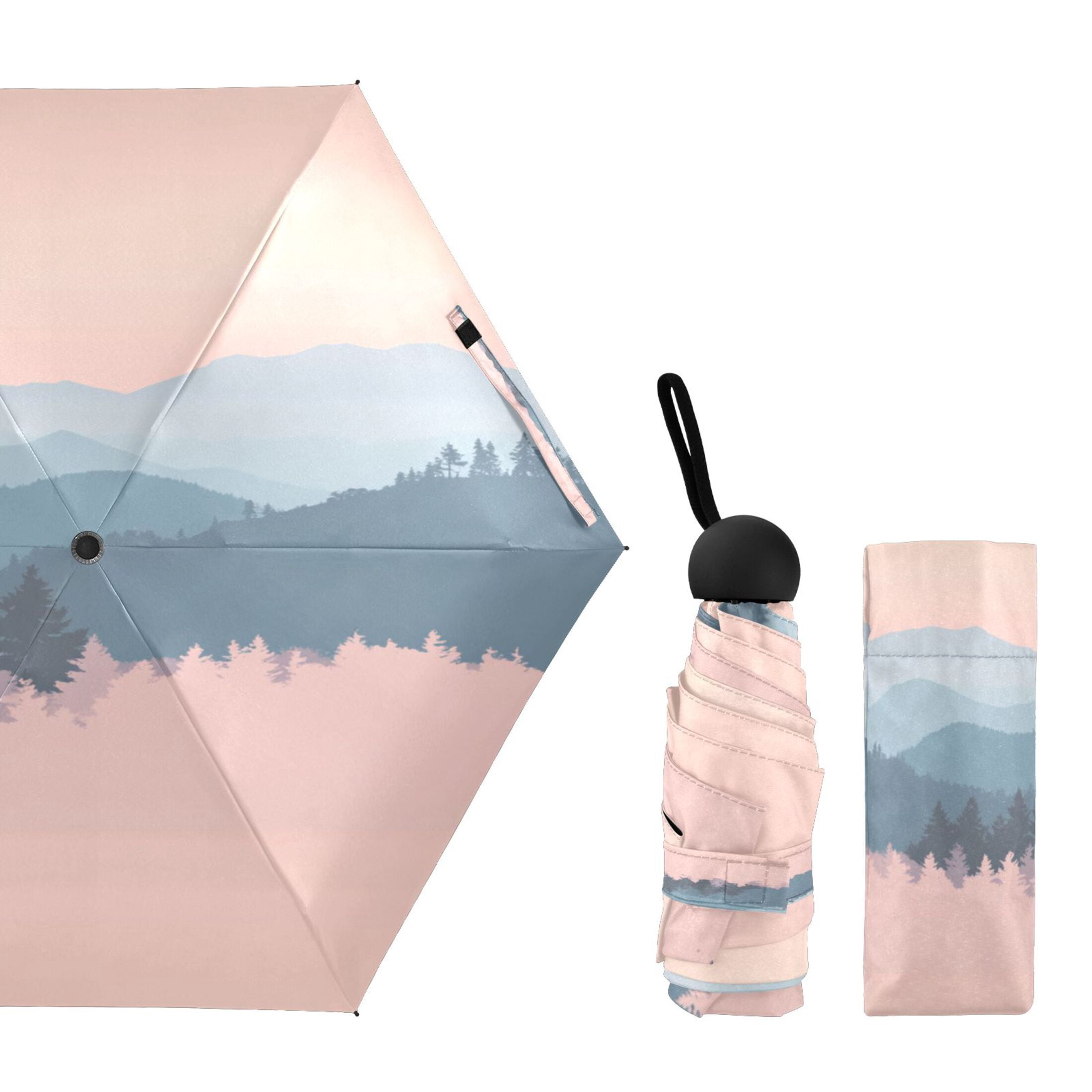Pastel Mountains Umbrellas for Sun Auto Open Close UV50+ Waterproof 5-Fold Compact Fiberglass Frame