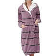 thumbnail image 2 of Fanxing Plush Fleece Robe for Women , Striped Hooded Bathrobe with Pocket Winter Warm Soft Fannel Spa Shaggy Pink L, 2 of 3