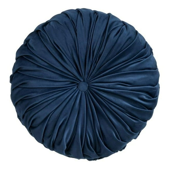 Saro Lifestyle 6005.NB14R 14 in. Round Velvet Pintucked Throw Poly Filled Pillow, Navy Blue