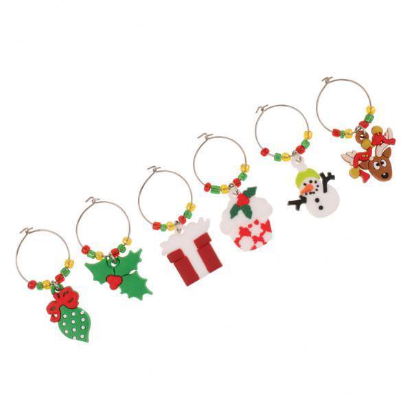 2x 6 Piezas / de Etiquetas de de Navidad, para Beber Vino, Cóctel de Champán Gloria Set de encantos de vino de Navidad