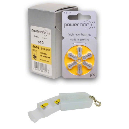 PowerOne Hearing Aid Batteries Size 10, PR70 (60 Batteries) + 2 Cell
