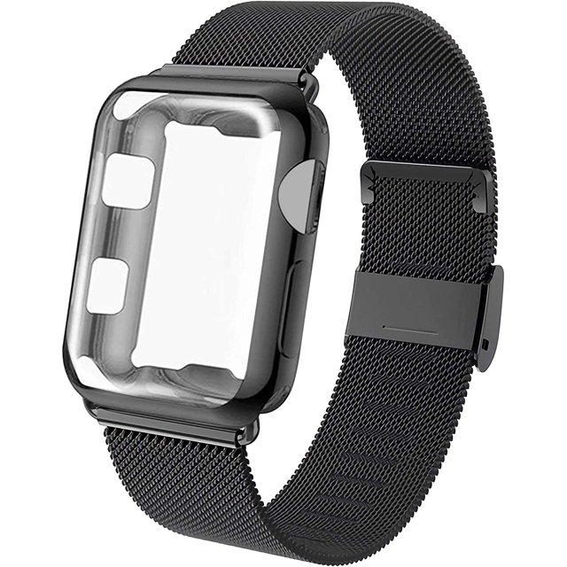 Bands With Screen Protector Case Compatible for Watch, Stainless Steel Mesh Metal Loop Replacement Band with Protective Case for Iwatch Series 6/SE/5/4/3