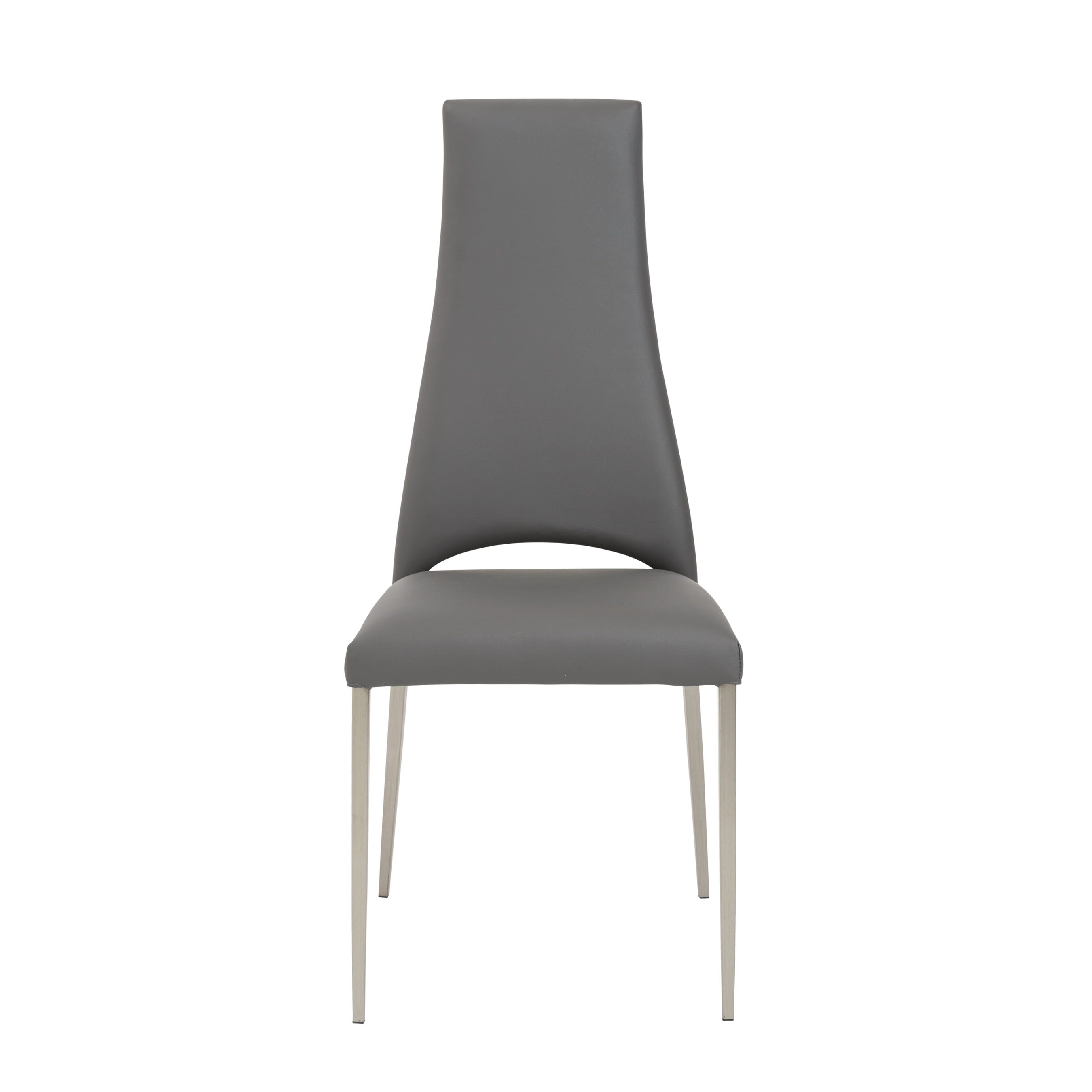 Tara Dining Chair in Gray Leatherette with Brushed Stainless Steel Legs Dining Chairs With Stainless Steel Legs
