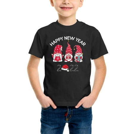 

Envmenst Kid s Short Sleeve T-Shirt Happy New Year 2022 Merry Christmas Funny Gnomes Family Graphic Boys Girls Unisex Tee