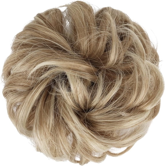 WEIF-Messy Bun Hair Pieces - Large Wavy Curly Elastic Hair Bun Scrunchies Ponytail Extensions Synthetic Chignon Hairpieces for Women, Mixed Blonde and Ash Blonde Tips 1.94oz