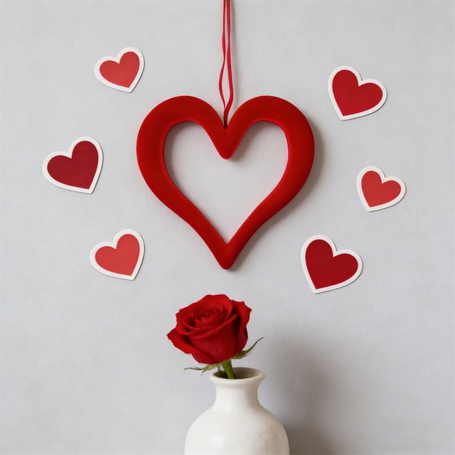 Corona de corazones rojos con acabado flocado | Textura suave y acogedora para San Valentín, aniversarios o decoración del hogar durante todo el año | Fácil de colgar en puertas, paredes y repisas
