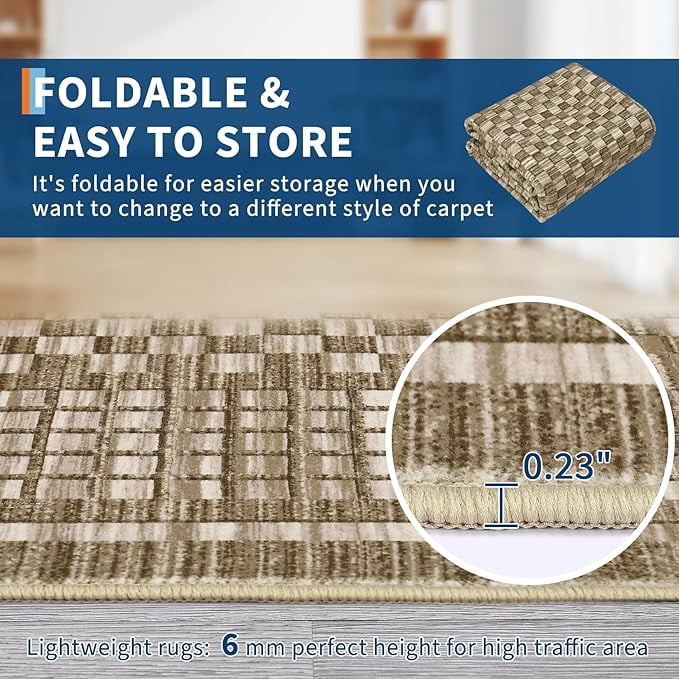 Large Living Room Area Rug 8x10 - Machine Washable Modern Rugs Boho Neutral Rug Non Slip Non-Shedding Low Pile Farmhouse Carpet for Bedroom Nursery Classroom Dorm 8'x10' Brown