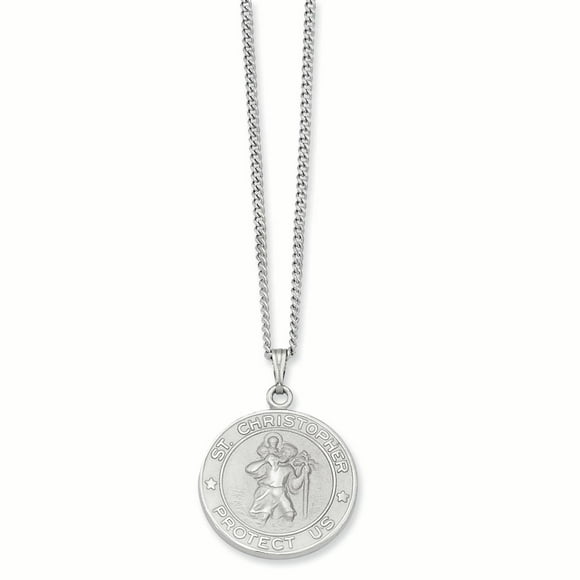 24in Rhodium-plated Kelly Waters St. Christopher Medal Necklace 24 Inch