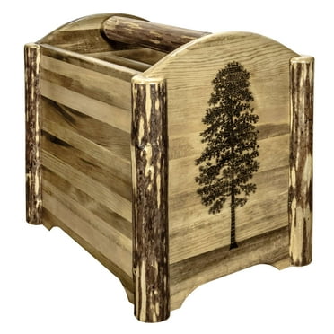 Glacier Country Collection Magazine Rack w/ Laser Engraved Pine Design