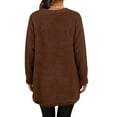 thumbnail image 6 of Women's Mid-Length Plush Sweatshirt, Double-Sided Fleece Pullover with Pockets, Crew Neck Casual Long Sleeve Top, Soft Warm Layering Piece, Autumn Winter Comfort Wear Brown S, 6 of 9