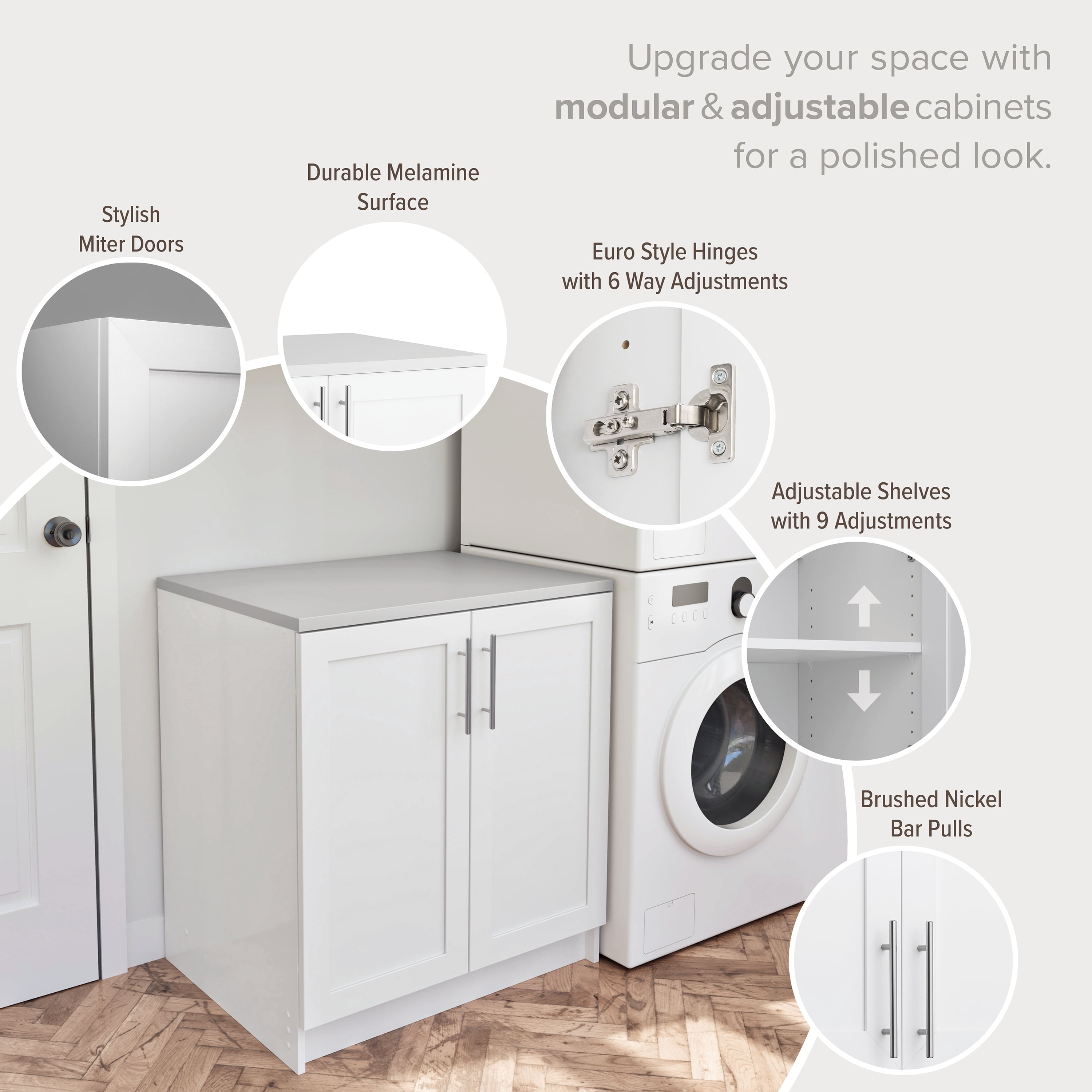 Prepac Elite 32" W Storage Cabinet with Panel Doors, White Storage Cabinet, Base Cabinet, Bathroom Cabinet with 1 Adjustable Shelf 24.5" D x 32" W x 36" H, WSCR-1005-1