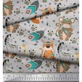 thumbnail image 2 of Soimoi Gray Cotton Voile Fabric Feather & Animals Tribal Print Sewing Fabric Yard 42 Inch Wide, 2 of 3