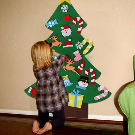 GLiving Felt Christmas Tree for Kids DIY Christmas Tree with Toddlers Ornaments for Children Xmas Gifts Hanging Home Door Wall Christmas