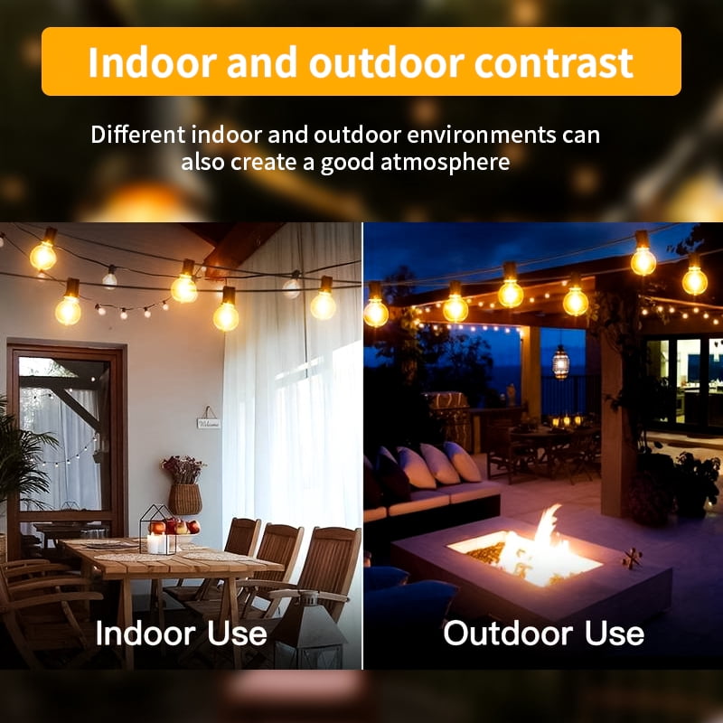 100FT Outdoor String Lights, with 50 G40 Edison Vintage Bulbs, Waterproof for Patio Garden Gazebo Bistro Cafe Backyard