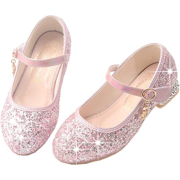 Little Girls Glitter Mary Jane Ballerina Low Heel Princess Wedding