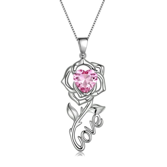 Beautlace Collier Rose Love, Pendentif en Argent Sterling 925 Pierre de Naissance Collier Bijoux Cadeaux pour Femmes