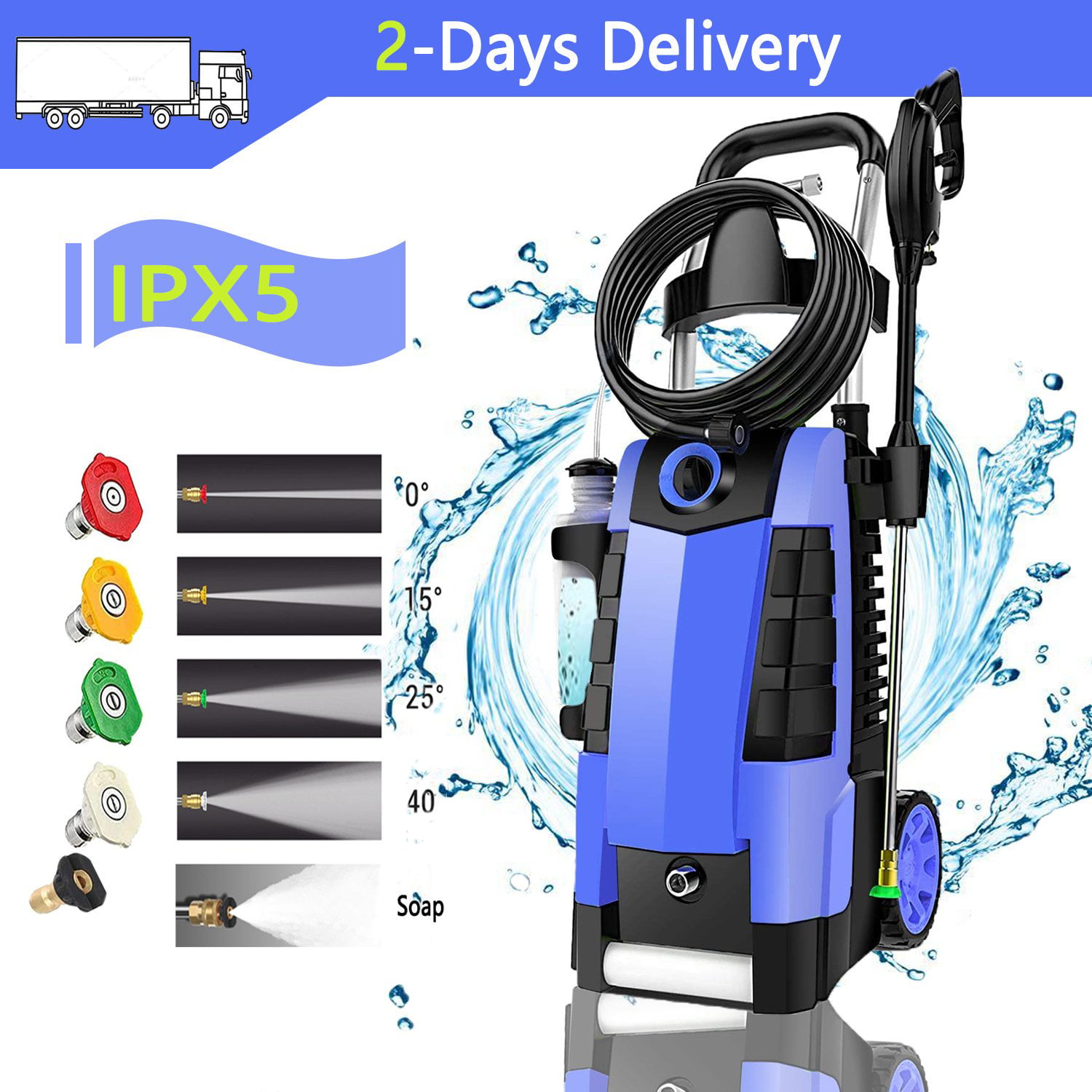 Upgrade 2100PSI Electric High Pressure Washer,1.9GPM Professional IPX5 Electric Cleaner Machine with 5 Adjustable Nozzles and Detergent Bottle, GFCI