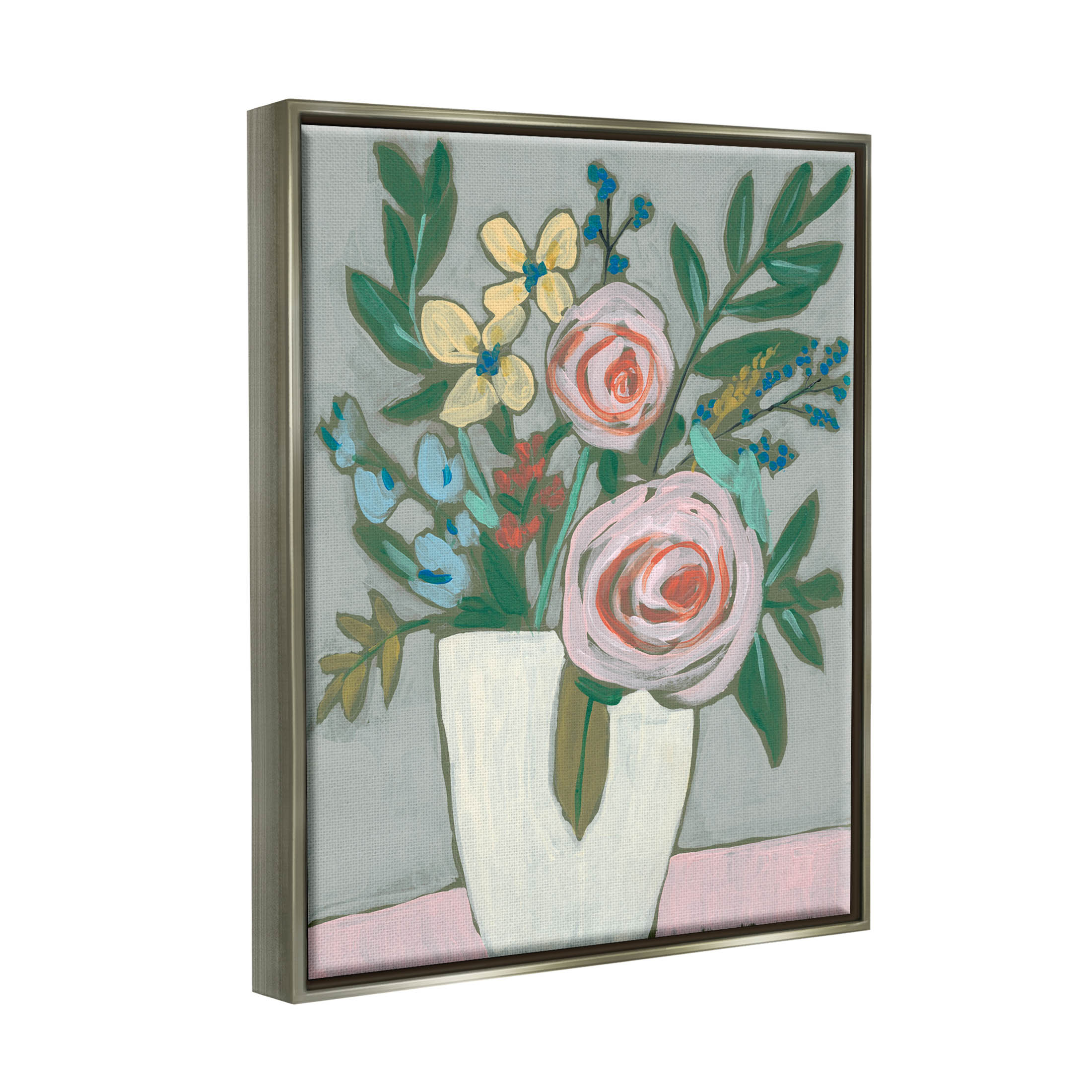 Mixed Rose Bouquet Abstract Botanical & Floral Painting Luster Gray Framed Art Print Wall Art